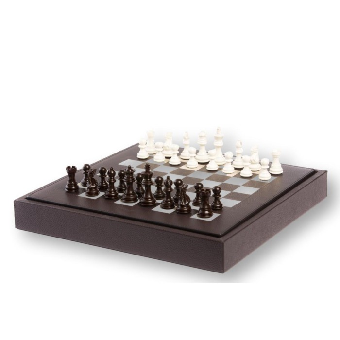 Coffret d'échecs - Cuir - Effet de Buffle - 35cm