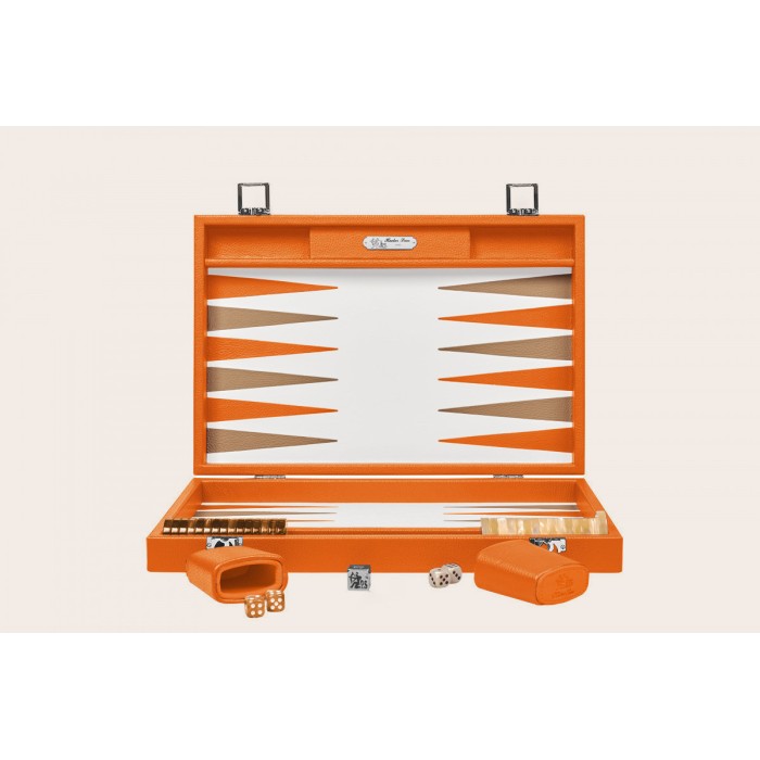 Backgammon Cuir Large Orange | Hector Saxe | L'Astuce Genève