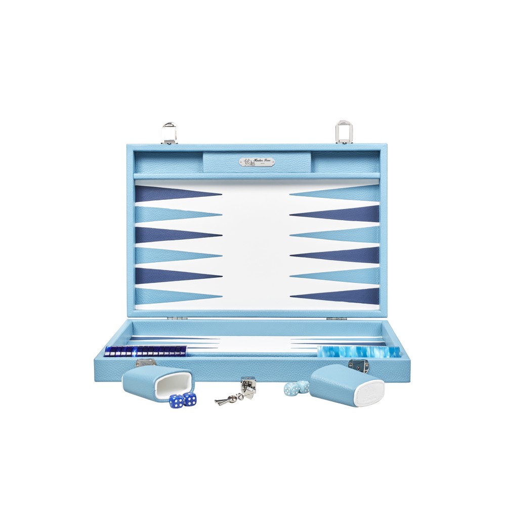 Backgammon Cuir Large Ciel | Hector Saxe | L'Astuce Genève