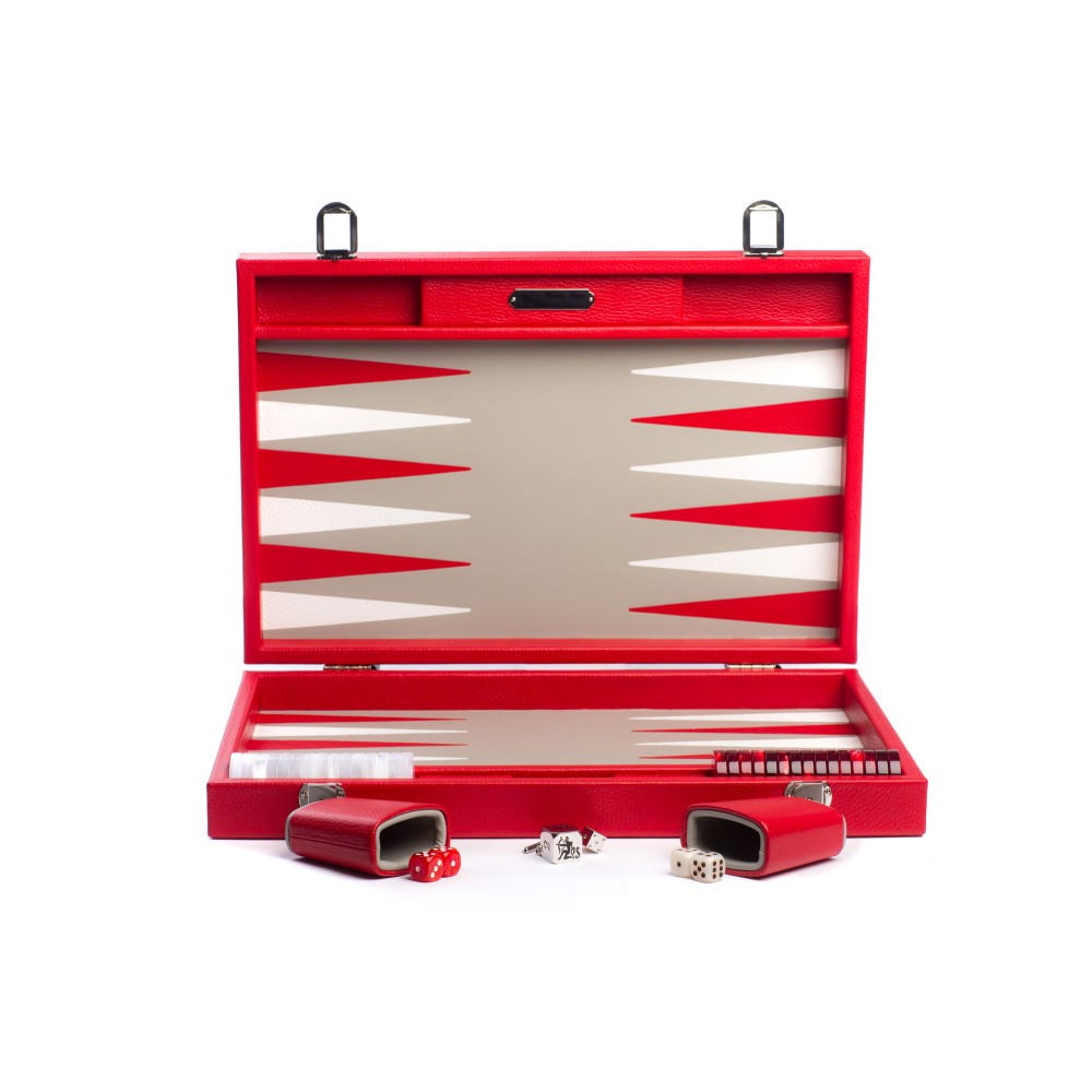 Backgammon Cuir Large Rouge | Hector Saxe | L'Astuce Genève