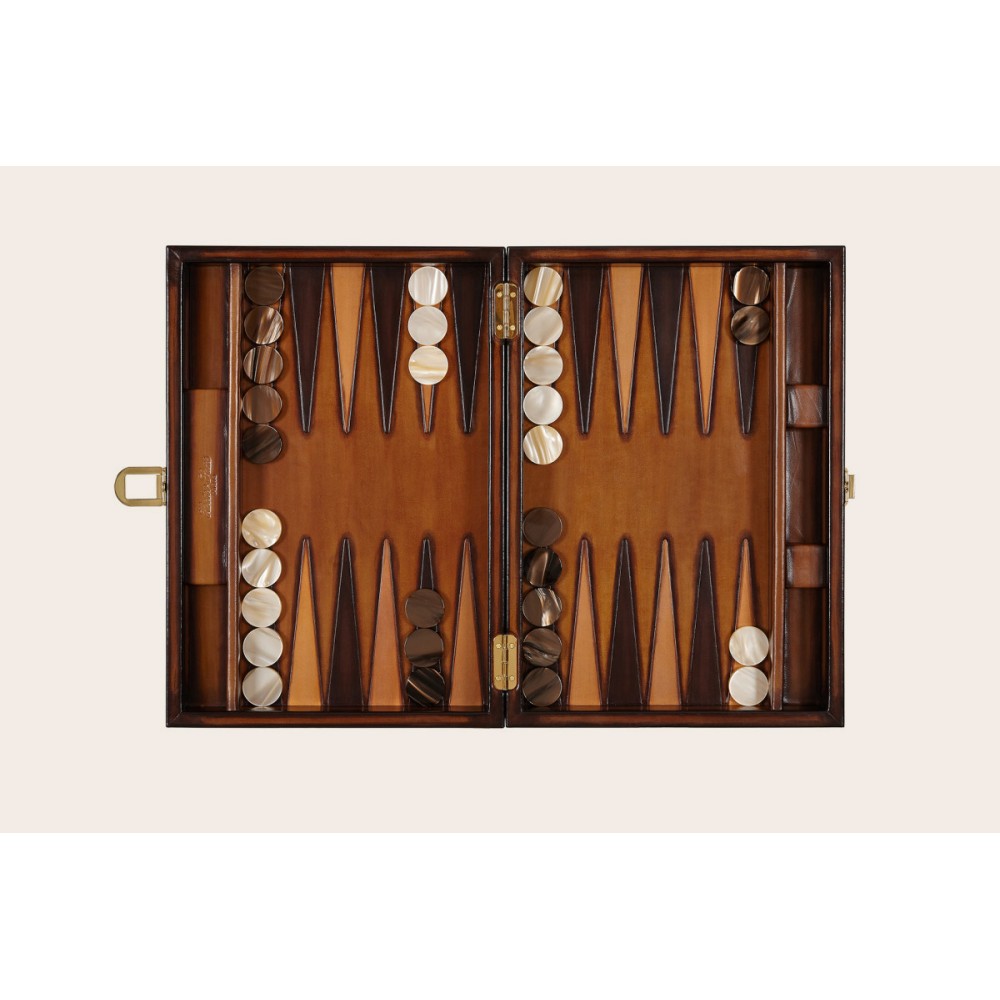 Backgammon Cuir Medium Cognac | Hector Saxe | L'Astuce Genève