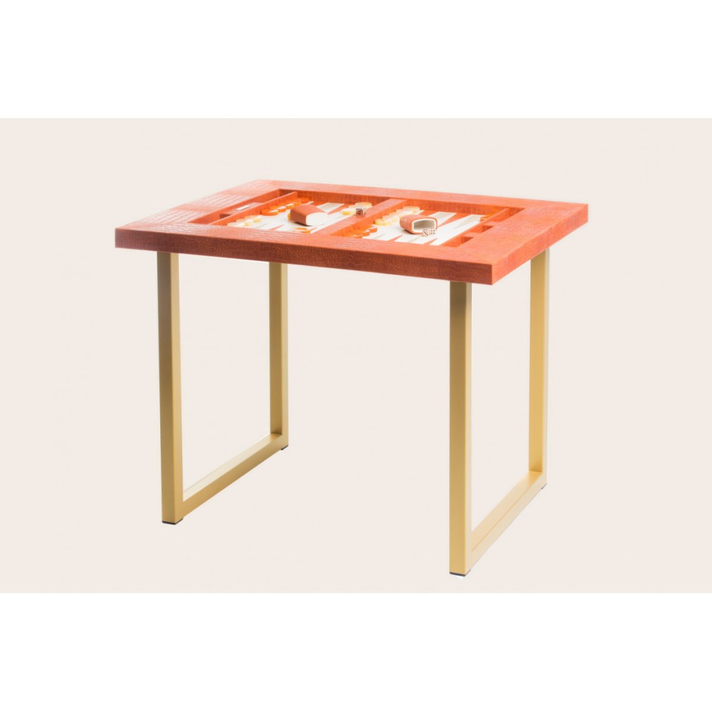 Table Backgammon Cuir Corail | Hector Saxe | L'Astuce Genève