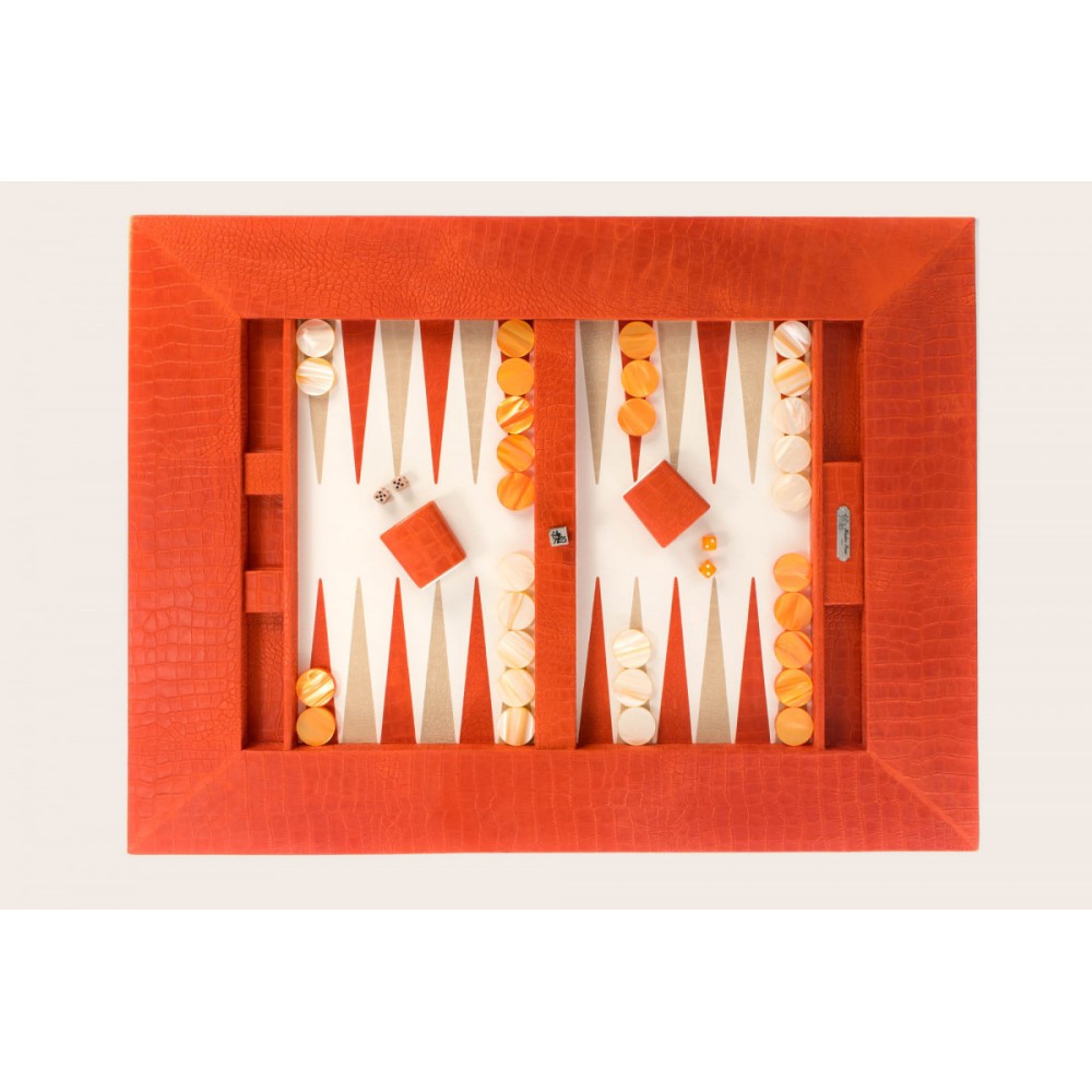 Table Backgammon Cuir Corail | Hector Saxe | L'Astuce Genève