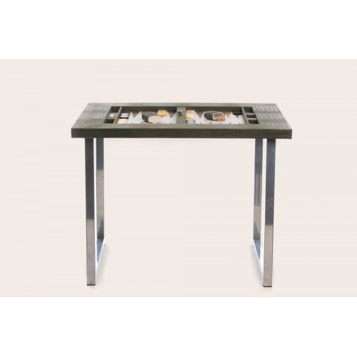 Leather Backgammon Table - Alligator Effect - U U-Metal Feet