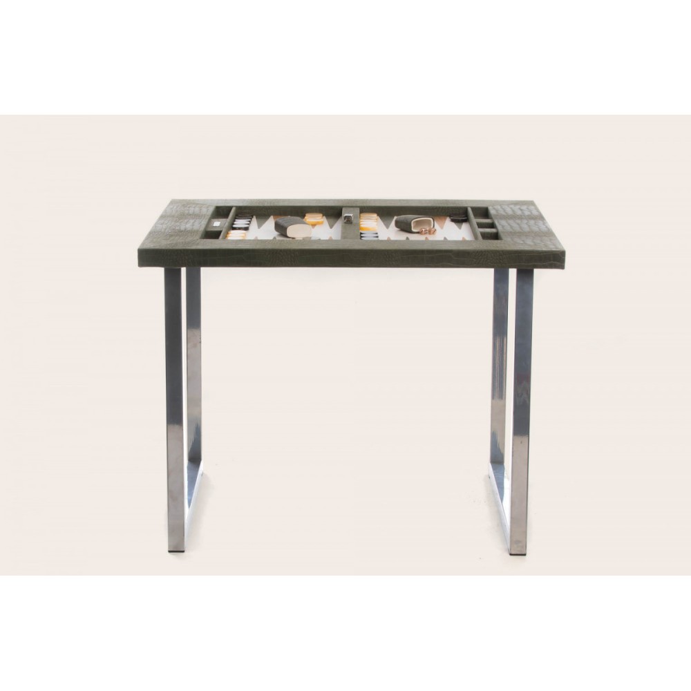 Leather Backgammon Table - Alligator Effect - U U-Metal Feet