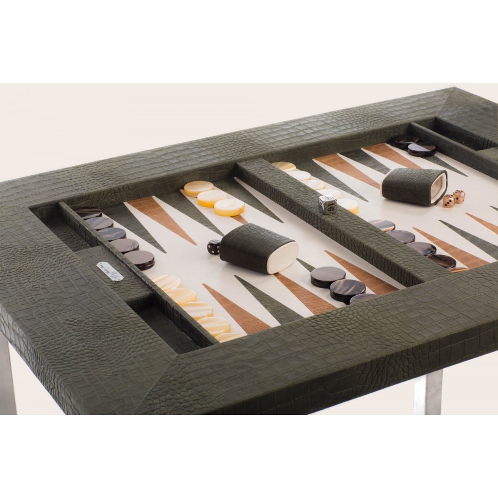 Leather Backgammon Table - Alligator Effect - U U-Metal Feet