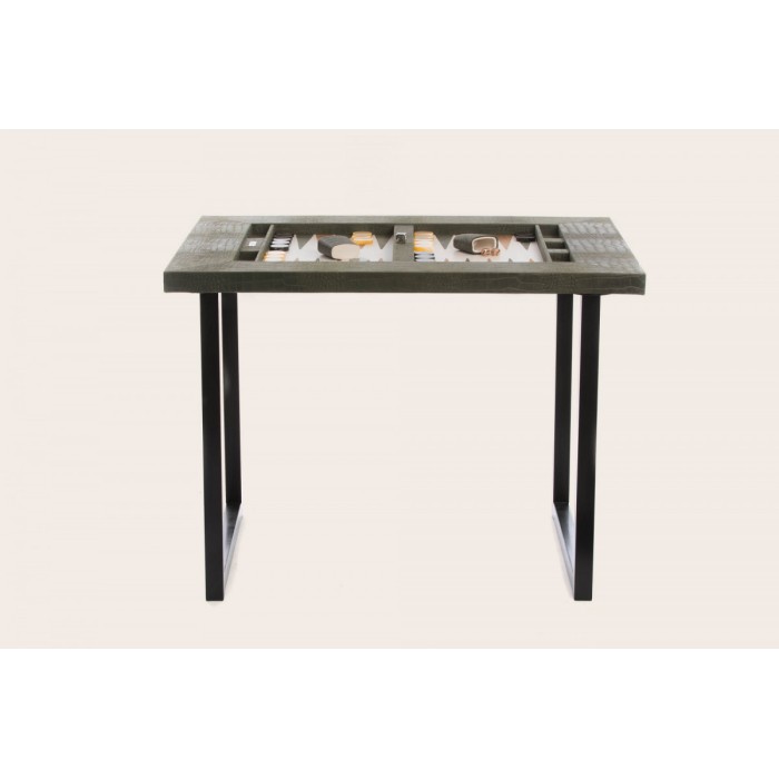 Leather Backgammon Table - Alligator Effect - U U-Metal Feet