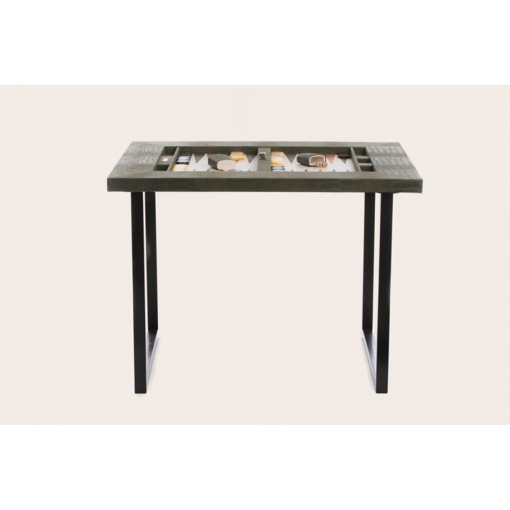 Leather Backgammon Table - Alligator Effect - U U-Metal Feet