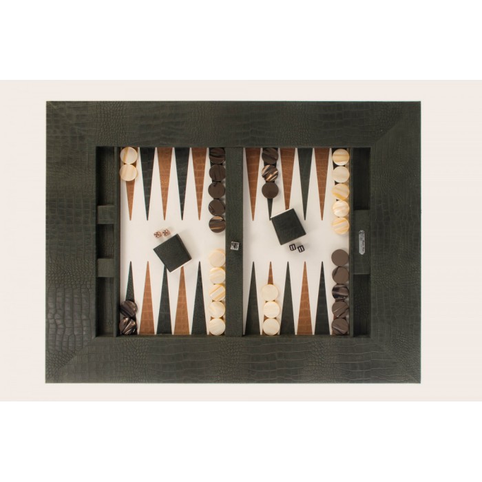 Leather Backgammon Table - Alligator Effect - U U-Metal Feet