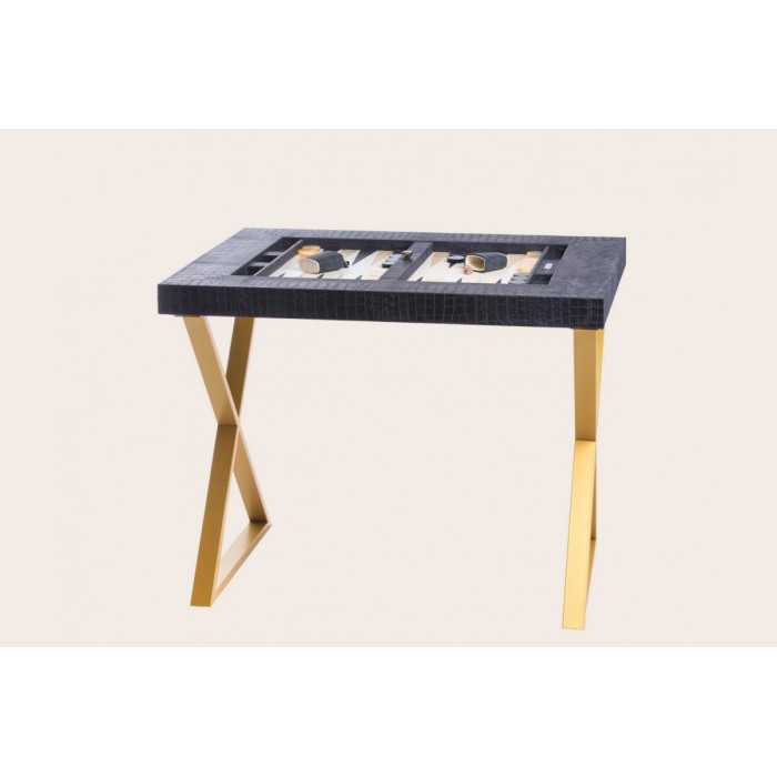 Leather Backgammon Table - Alligator Effect - Metal Feet in X
