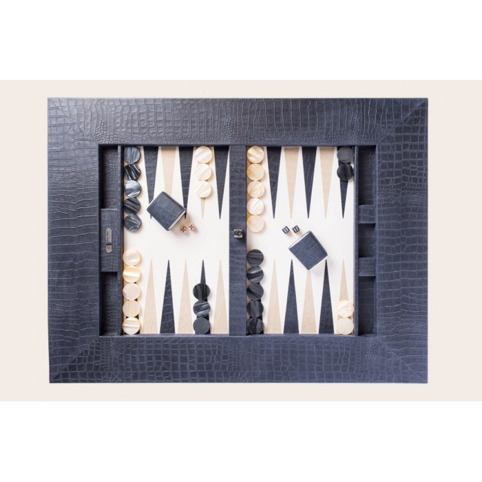 Leather Backgammon Table - Alligator Effect - Metal Feet in X