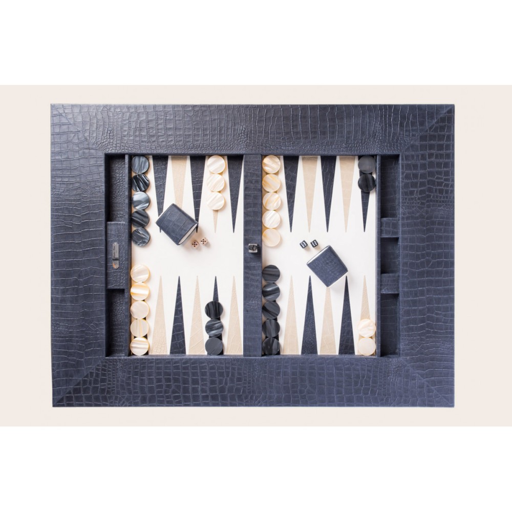 Leather Backgammon Table - Alligator Effect - Metal Feet in X