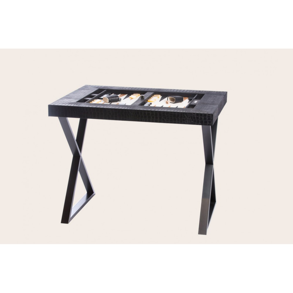 Leather Backgammon Table - Alligator Effect - Metal Feet in X