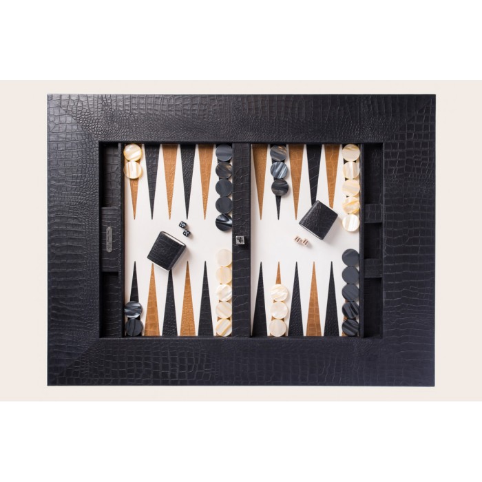 Leather Backgammon Table - Alligator Effect - Metal Feet in X