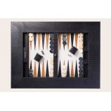 Leather Backgammon Table - Alligator Effect - Metal Feet in X
