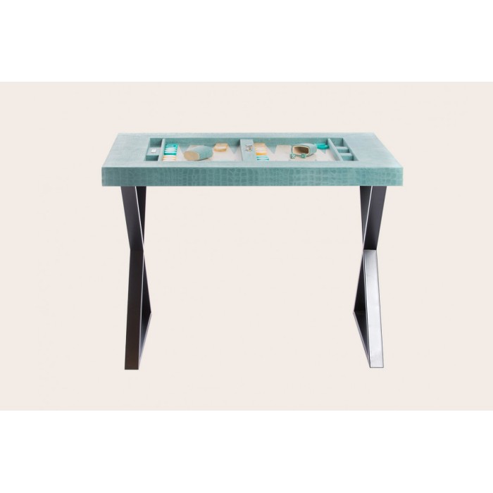 Leather Backgammon Table - Alligator Effect - Metal Feet in X