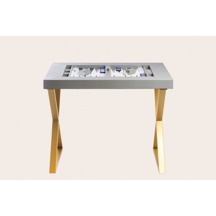 Leather Backgammon Table - Buffalo Effect - Metal Feet in X