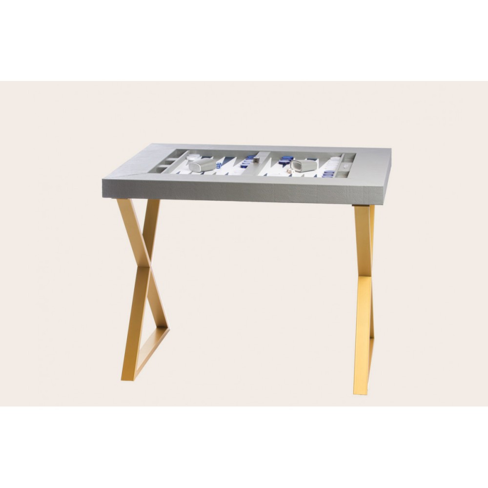 Leather Backgammon Table - Buffalo Effect - Metal Feet in X
