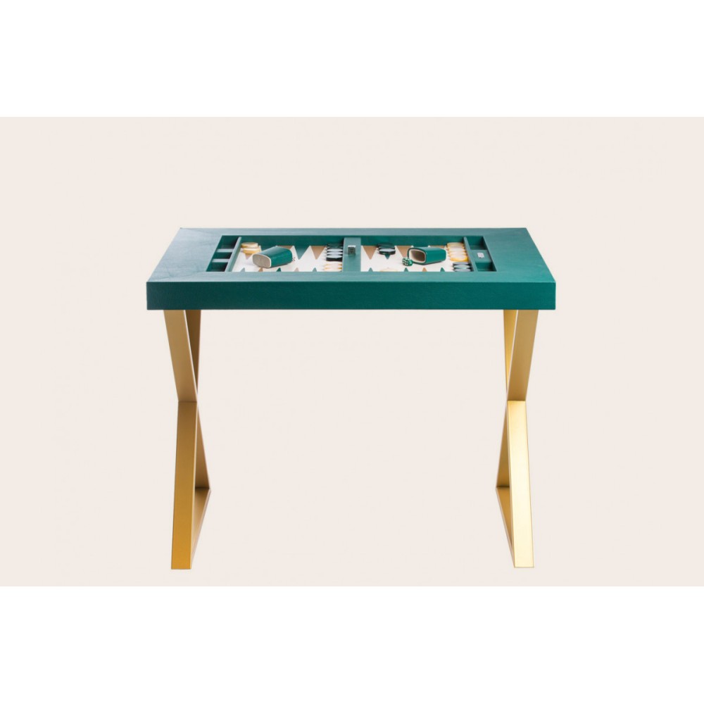 Leather Backgammon Table - Buffalo Effect - Metal Feet in X