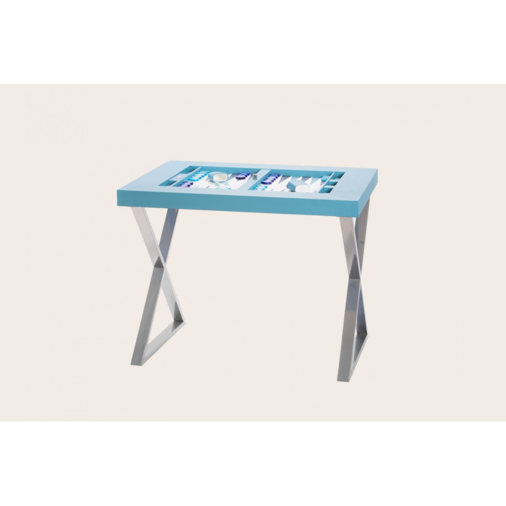Leather Backgammon Table - Buffalo Effect - Metal Feet in X