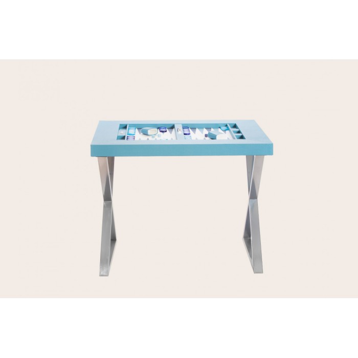 Leather Backgammon Table - Buffalo Effect - Metal Feet in X