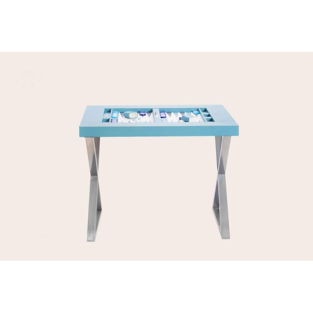 Leather Backgammon Table - Buffalo Effect - Metal Feet in X