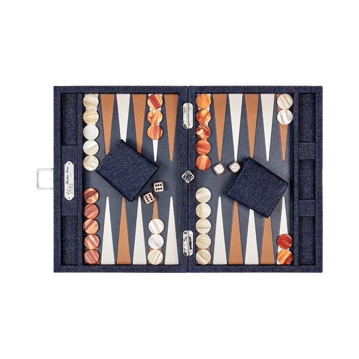 Backgammon Small Cuir Buffle Denim
