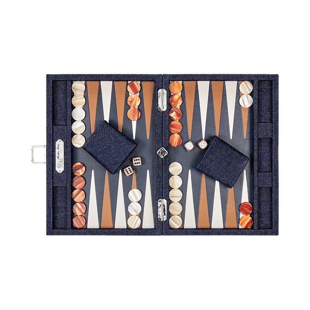 Backgammon Piccolo in pelle Buffle Denim