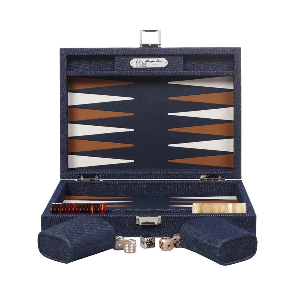 Backgammon Piccolo in pelle Buffle Denim