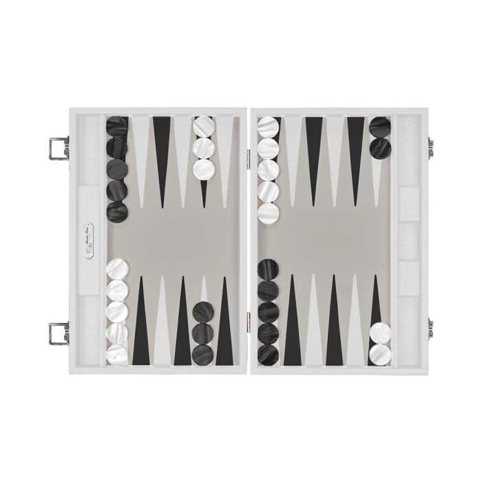 Backgammon Leder breit weiß